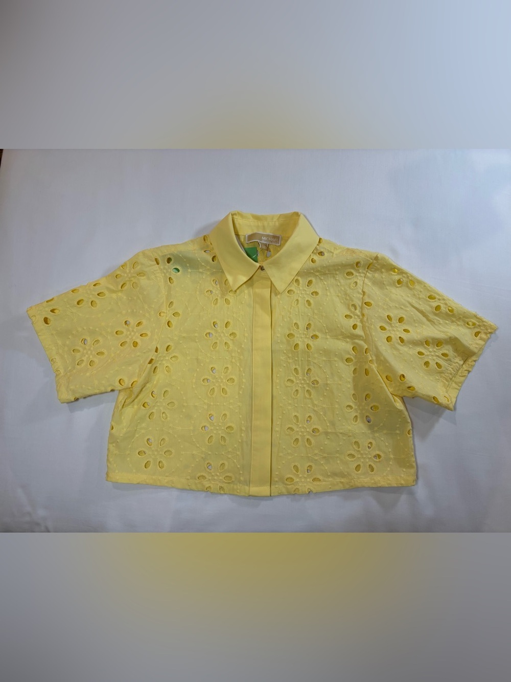 Michael Kors Pale Yellow Eyelet Cropped Button Front Jacket - Picture 8 of 12